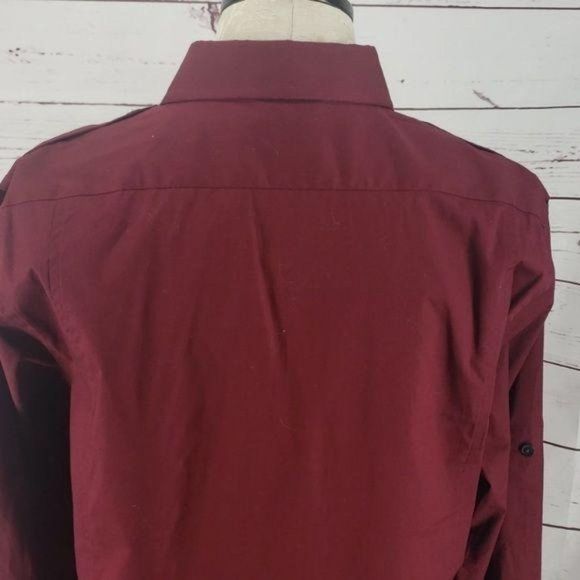 Express Men's Burgundy Fitted Button Down Long Sleeve Nice Shirt Size Large - Picture 8 of 10
